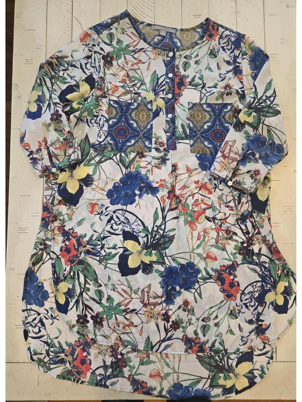 Valerie Stevens Floral Print Blouse Women’s Large Sheer Button Front Lightweight